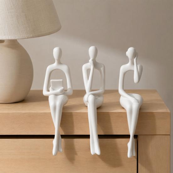 huaqianguhh 3Pcs/Set Abstract Human Figurines, 3D Printed Modern Minimalist Art Sculpture, Artistic Sitting Figure Statues for Home Shelf Table