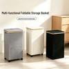 Foldable Bamboo Laundry Hamper with Lid - Oxford Cloth Dustproof Storage Basket