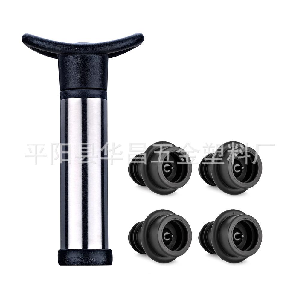 Pompka próżniowa do wina ze stali nierdzewnej i czarnej z korkiem silikonowym