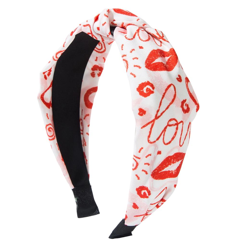 Valentine's Day Sweet Versatile Knotted Fabric Printed Heart Headband , Daily Party Hair Accessory