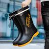Fashion 2025Mid-calf Rain Boots Men Slip-On Waterproof Rubber Rain Shoes Work Mud Boots Warm Durable Non-Slip Boots Farming Fishing Camp