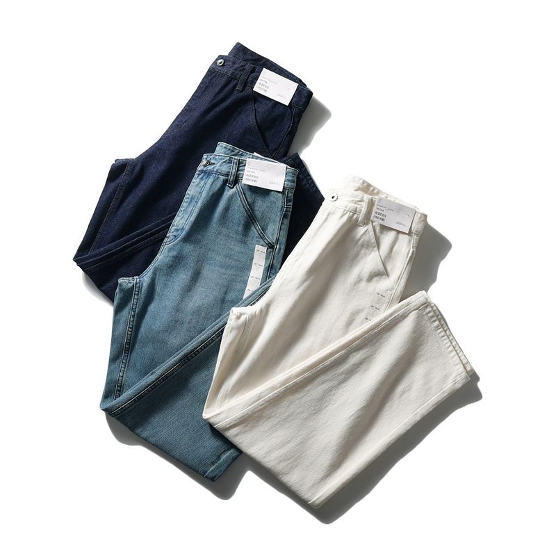 American Retro White Denim 2024 New Arrival Men's Straight-leg Light Color and Water Scrubbing Pants Export Men's Pants Casual Pants