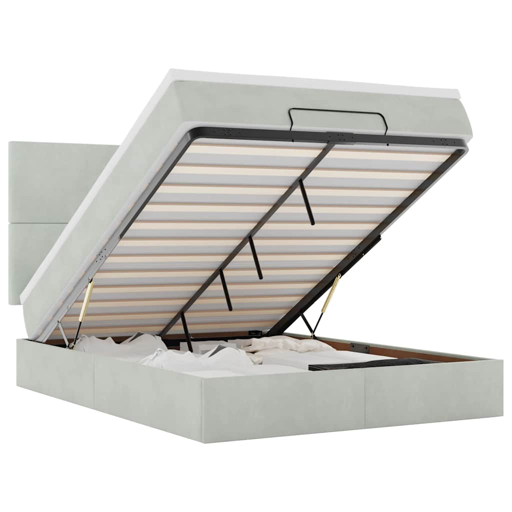 Ottoman Bed with Mattress In Light Grey 140 X 190 Cm Velvet