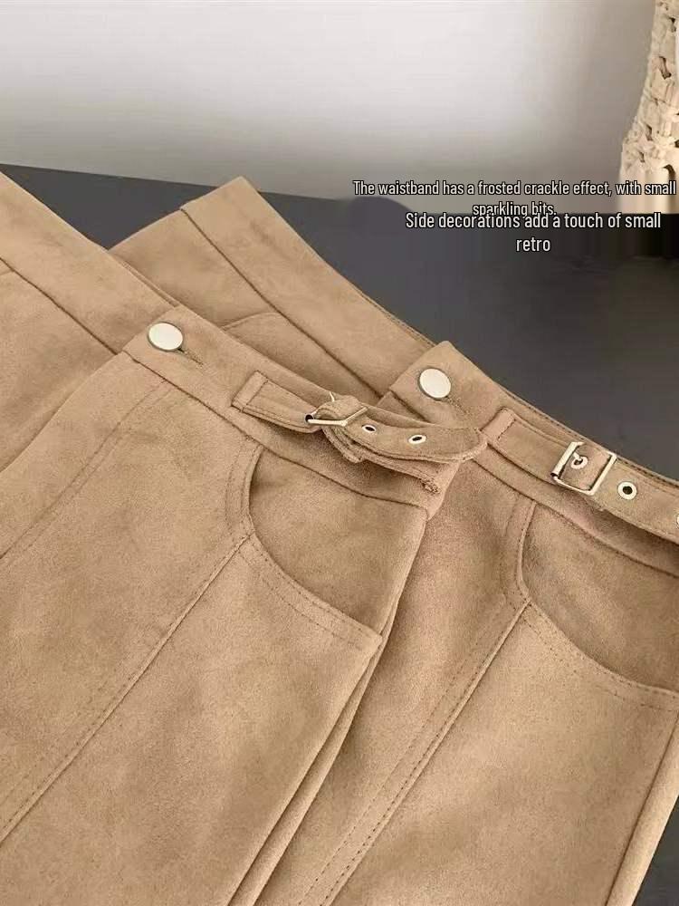 Women's Suede High-Waisted A-Line Skirt - Spring New Arrival, Slimming Short Skirt for Petite Women, Anti-Exposure and Versatile.