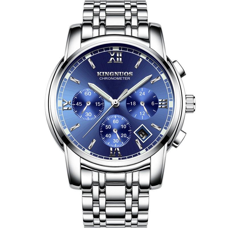 Top Brand New All-match Fine Steel Belt Waterproof Men's Watch Three-eye Six-pin Men's Watch Multifunctional Quartz Non-mechanical Wristwatch