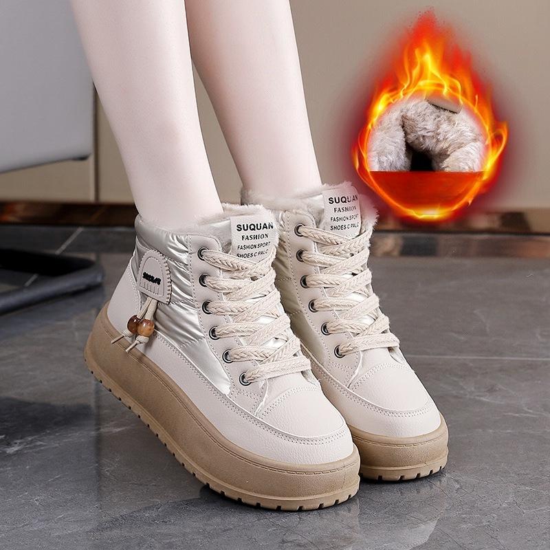 Modă pentru femei cu talpă groasă, înălțătoare, ușoare, iarnă, călduroase, cu blană, cizme de zăpadă, căptușeală căptușită, antiderapante, casual, sport, cizme de bumbac