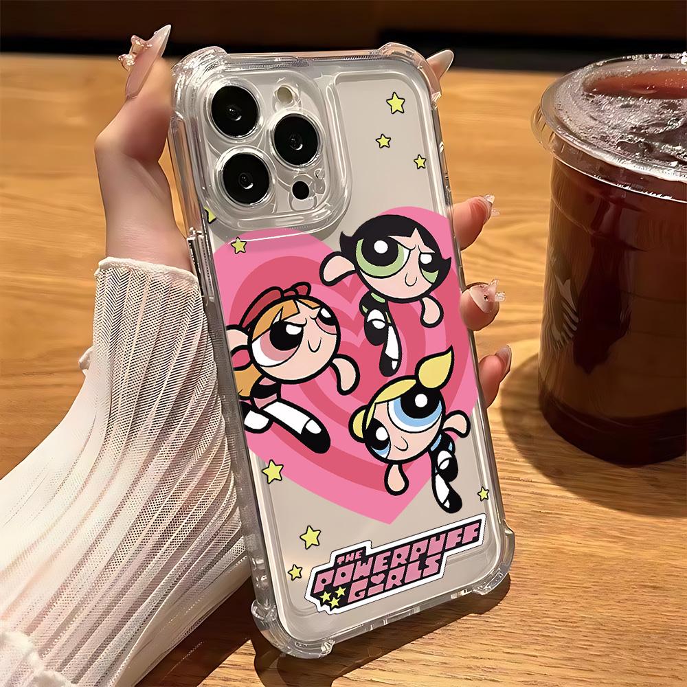 Cute P-Powerpuffs Girls Phone Case for IPhone 16 15 14 13 12 11 Mini Pro Max X XR XSMax 7 8 Plus Shockproof Transparent Cover
