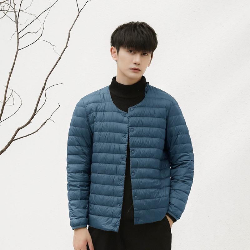 Winter new light down jacket men's short round neck neck warm liner long sleeve slim fit thin large size jacket