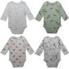 Infant Cotton Floral Cartoon Romper with Overlap Shoulders and Snap Crotch - Long Sleeve Onesie for Boys and Girls.