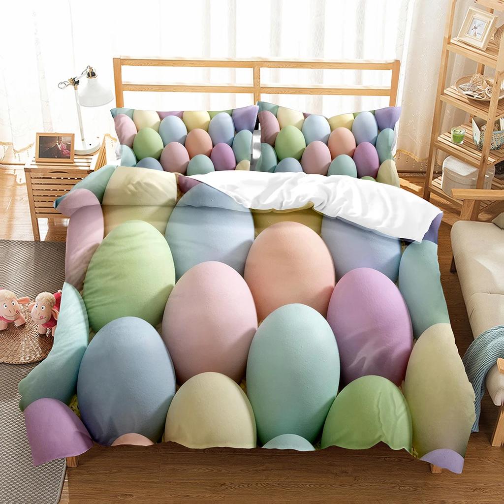 Happy Easter Duvet Eggs Rabbit Pattern Polyester Comforter Cover Festival Gifts for Kids Boys Girls Bedding Set with Pillowcase