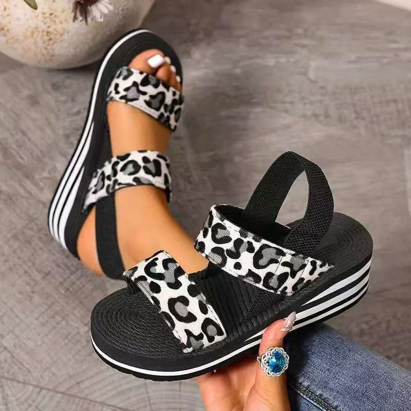 Platform sandals women's black and white summer eva soft sole light and comfortable outer wear women's sandals fake hemp rope