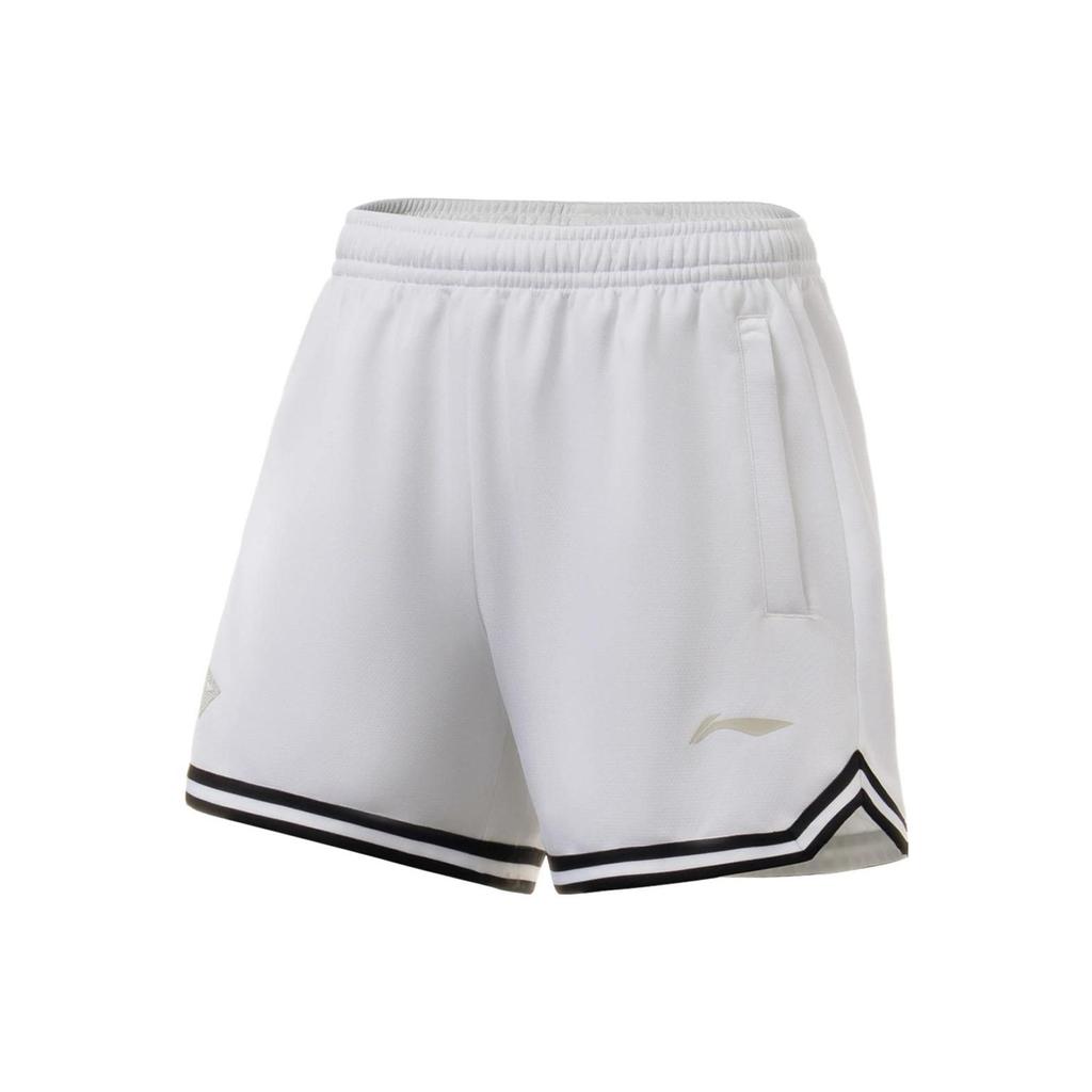 Li Ning Sports Basketball Series American Vintage Logo Print Elastic Waist Basketball Shorts Men Shorts Standard-White AAPT043-3