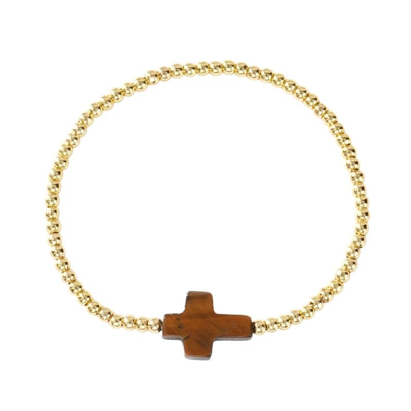 Браслет с дизайном крестов, золотыми бусинами и эластичным шнуром для модных людей, ищущих стиль и духовность