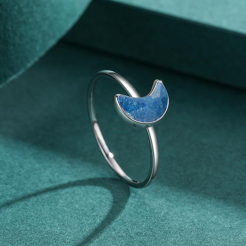 Modian  925 Sterling Silver Moon Blue Natural Crystal Finger Rings Fashion Party Simple Jewelry For Women Brand Gifts