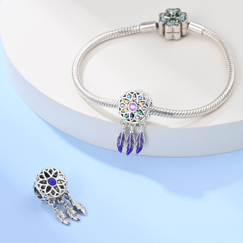 S925 Silver Dreamcatcher Style Moon Pendant 925 Silver Bead DIY Bracelet Jewelry Accessories