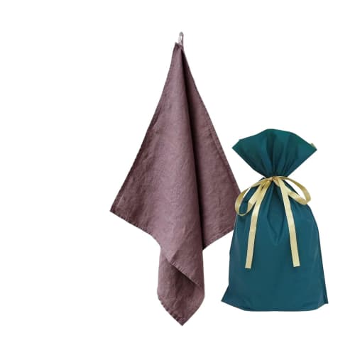 Set of 2 (Lino e Lina Manon linen kitchen cloth in vintage mauve, K351, and gift bag with ribbon)