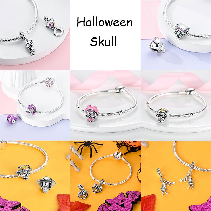 copper Charm Bead Charms Bead Charms Halloween Pumpkin Skull Collection Dangle Compatible With Authentic Bracelets Necklaces Women Do It Yourself Jewe