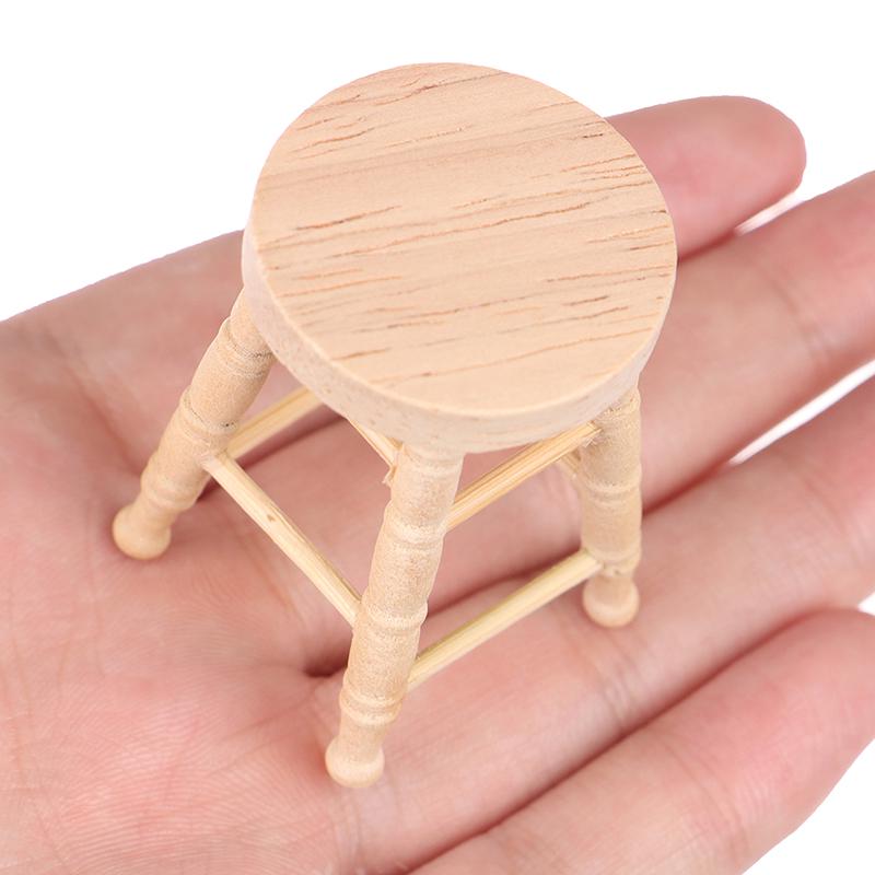 1/12 Dollhouse Miniature Wooden Stool Simulation Chair Furniture Toy Decoration