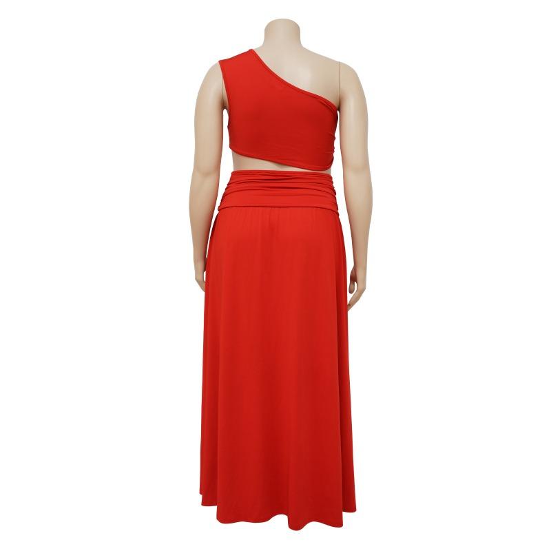 Plus Size Women's One Shoulder Cut Out Maxi Dress Chain Detail Ruched High Slit Party Gown