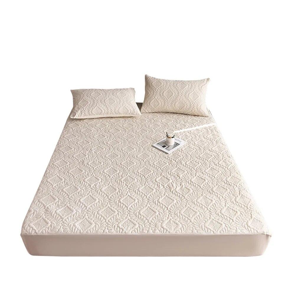 Gesteppter wasserdichter Matratzenbezug, geprägte Bettwäsche, Matratzenschoner, milben- und antibakteriell, Spannbettlaken, ohne Kissenbezug