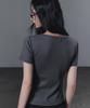 Geulouhaideu Dane Lace Button Short Sleeve T-Shirt_Charcoal