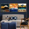 Nordic Moon Red Sun Combination Abstract Mountain Triptych Living Room Sofa Background Wall Decoration Painting Without Frame
