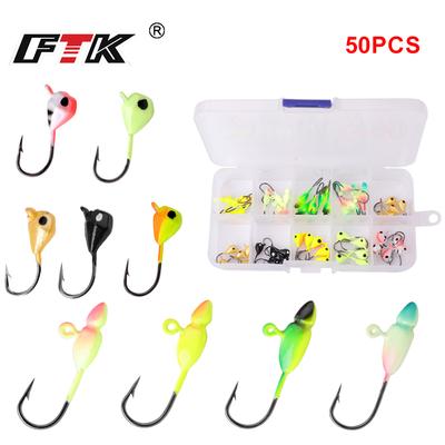 FTK 50 szt. Przynęta do wędkarstwa podlodowego Główka jigowa Zacisk na crappie z pudełkiem do przechowywania - Akcesoria do wędkarstwa podlodowego, Prezenty wędkarskie