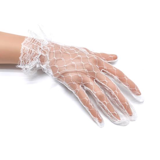 1 Pair Bridal Gloves Ruffle Cuffs Wrist Length Sheer Breathable Elegant Wedding Clothes Accessories Solid Color See-through Lace Wedding Gloves for