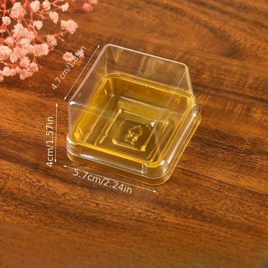 50Pcs Square Cake Boxes With Transparent Lids, PP Material, Handmade, Outdoor Safe, Suitable For Moon Cakes, Chocolates, Cookies Baking Essentials