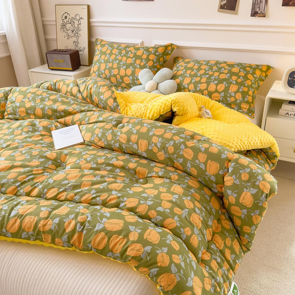 Floral Printed Thickened Warm Winter Quilt Fluffy Soft Weighted Blanket for Sleeping Double Bed Skin-Friendly Quilted Comforter