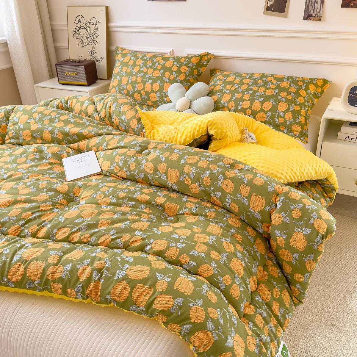 

Floral Printed Thickened Warm Winter Quilt Fluffy Soft Weighted Blanket for Sleeping Double Bed Skin-Friendly Quilted Comforter 1.5x2.0m 2.0kg