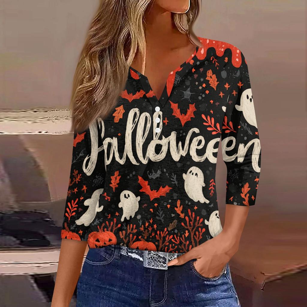 Dames T-shirt T-shirt Print Knoop 3/4 Mouw Dagelijks Weekend Mode Basic V-hals Normaal Top