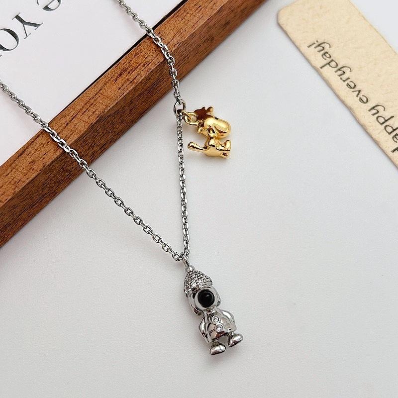 Snoopy Joint Earrings Light Luxury Fashion Gold And Silver Color Matching Necklace Collarbone Chain Cute Cartoon Necklace Earrings