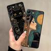 Black Soft Phone Cover Case for Samsung Galaxy A50 A17 A06 A20 A13 A70 A30 A15 A10 A12 A05 A04 A40 A16 Cartoon Cat