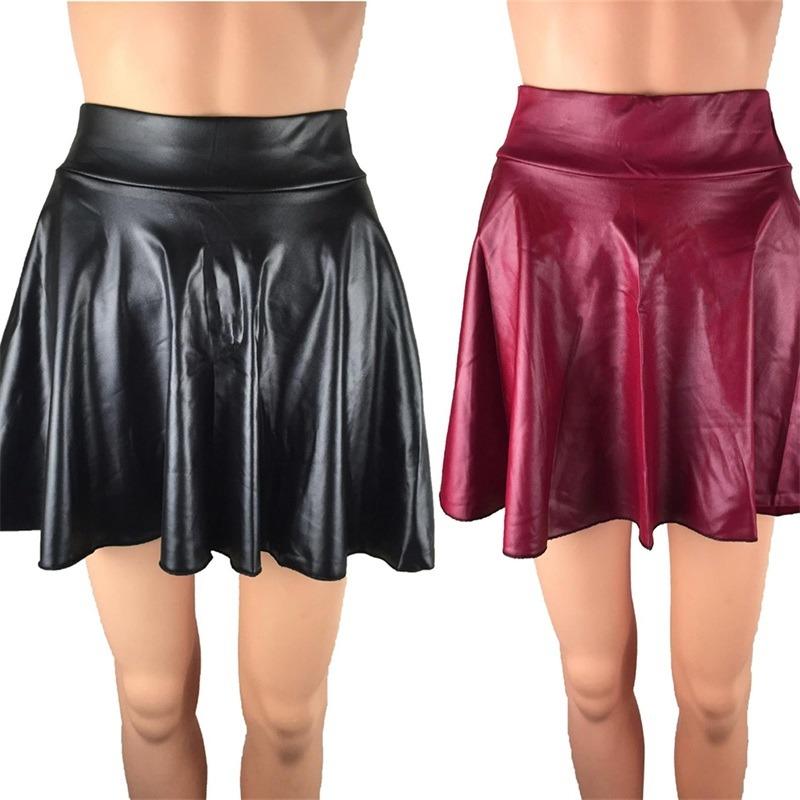 Europe And America Wild High Waist Imitation Leather Skirt Women's Fashion Pleated Skirt Dress