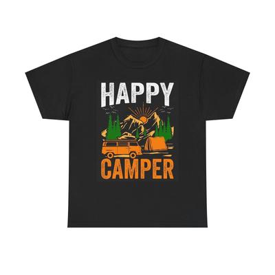 Happy Camper Graphic T Shirt Funny Outdoors Unisex Heavy Cotton Tee