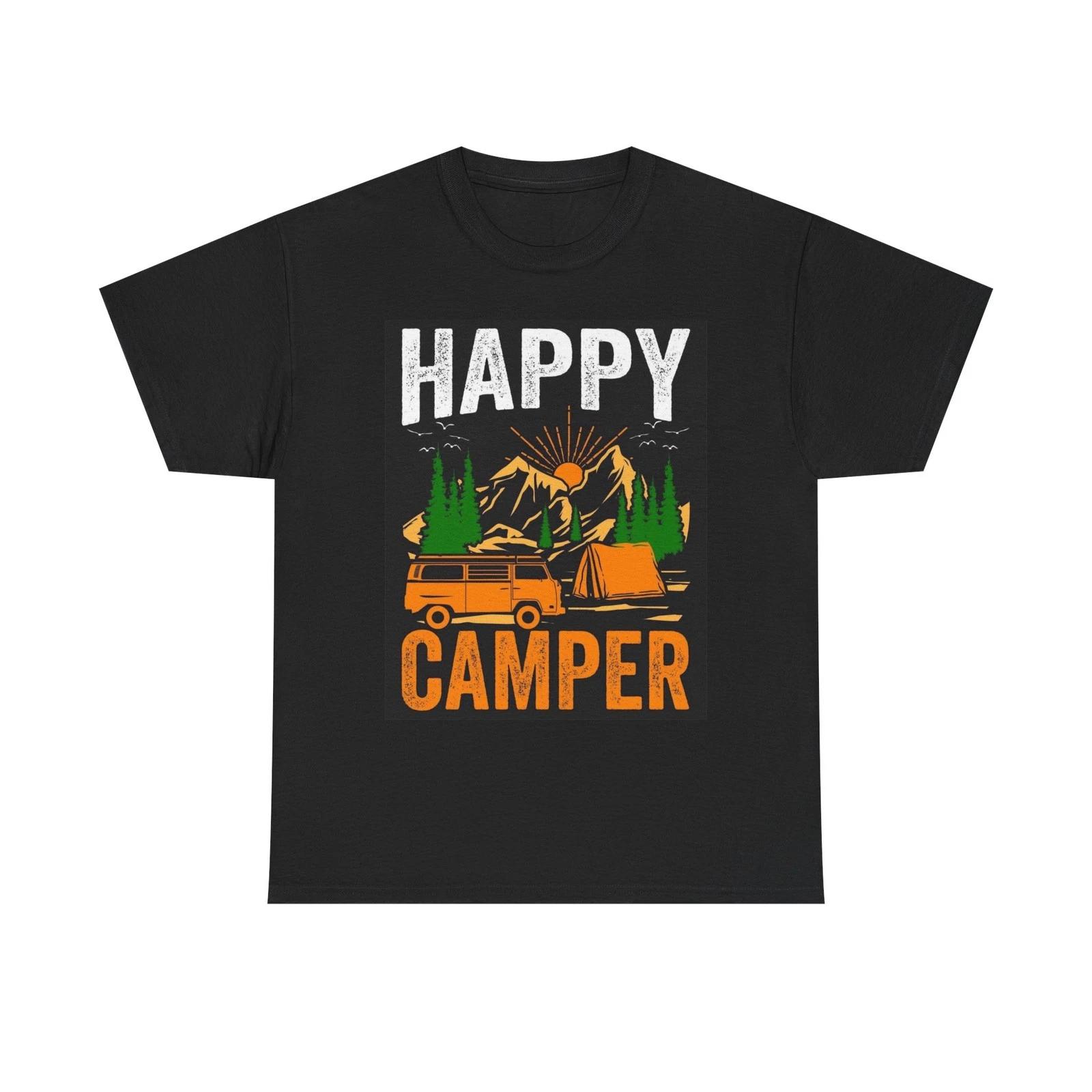 

Happy Camper Graphic T Shirt Funny Outdoors Unisex Heavy Cotton Tee 2XL