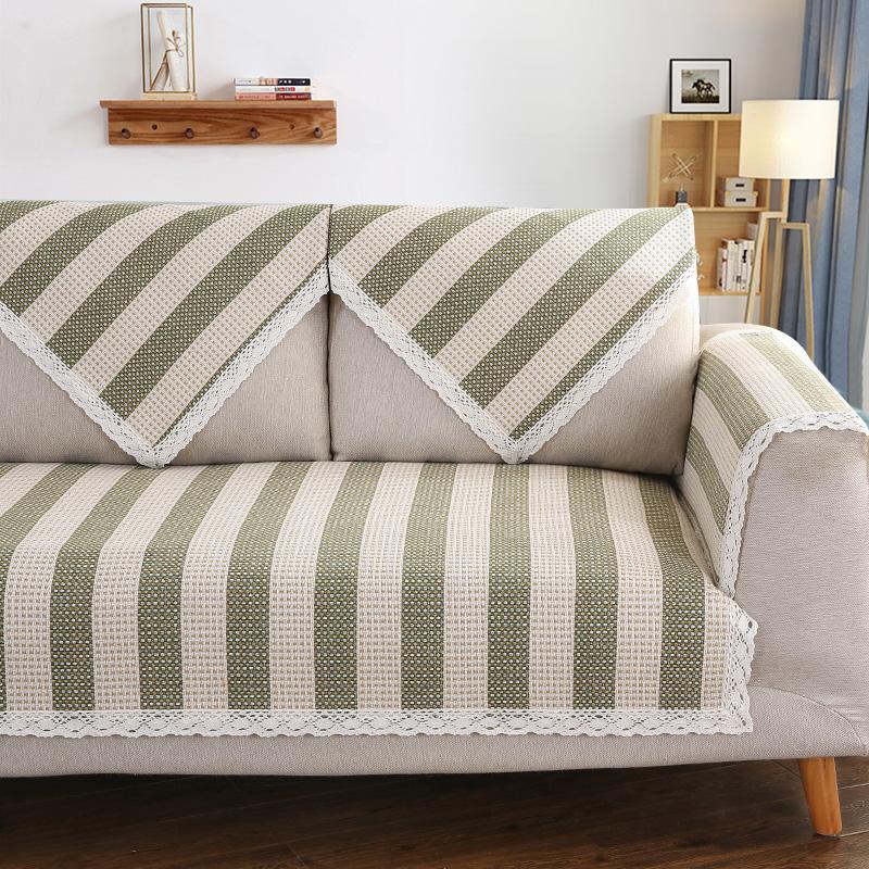 Striped Cotton and Linen Sofa Cushion for All Seasons, Non-slip Thickened Linen, Simple Modern Solid Wood Fabric Sofa Towel Cover