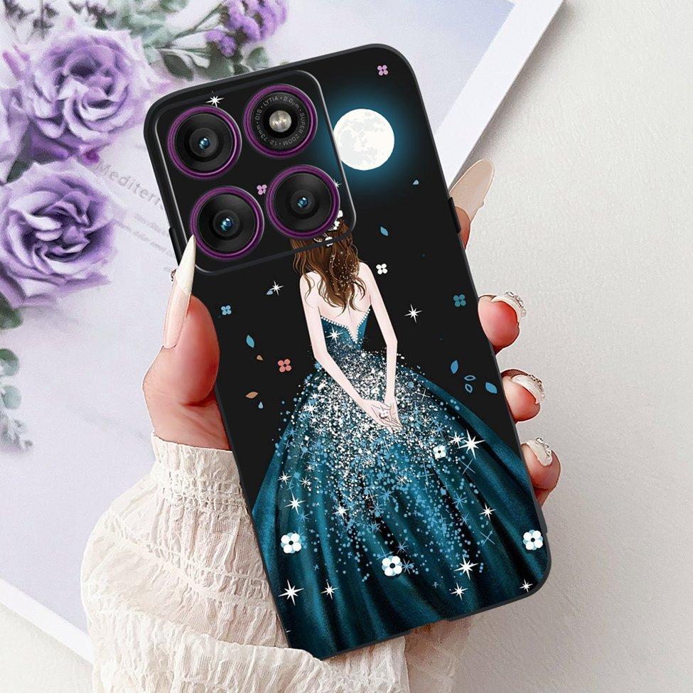 For Motorola Edge 60Pro XT2507-1 Back Cover For Motorola Edge 60 Pro Case Cute Cartoon Luxury Flower Painted Black Silicone 6.7"