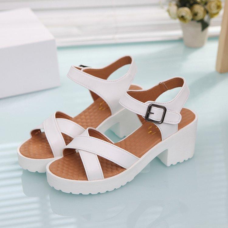 Special for thick-soled thick-heeled sandals for women, simple buckle, comfortable wedge-heeled large-size sandals 33-45