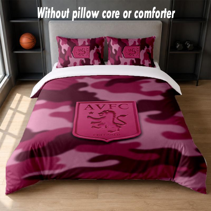 Aston Villa Football Design Bed Bedding Set 1 Duvet Cover + 2 Pillowcases Soft Breathable Household Bed Linens