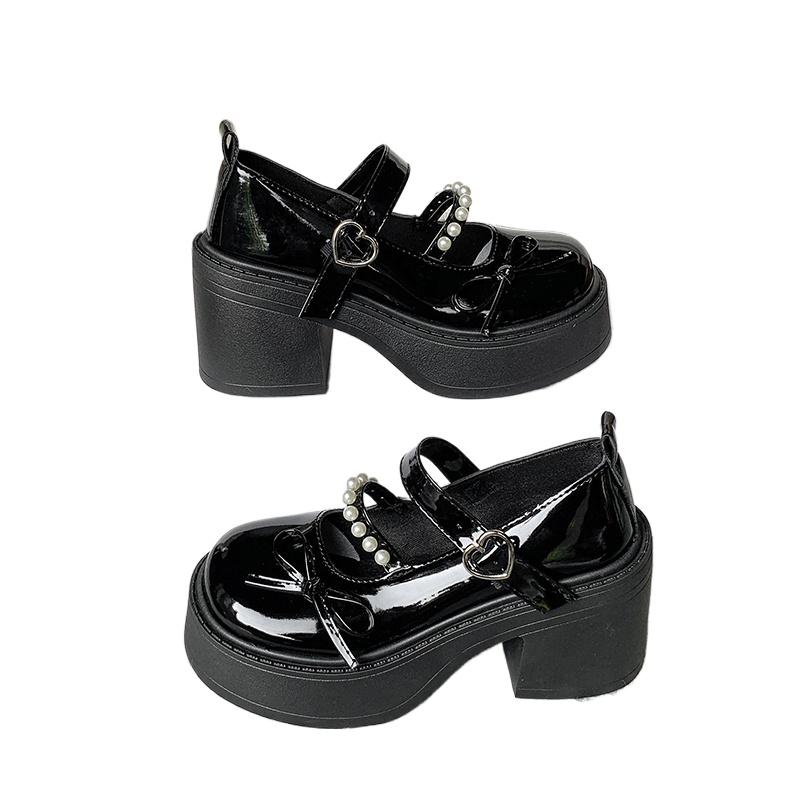 

2025 New Black Super High Heels Mary Jane Shoes Women Goth Chunky Platform Pumps Woman Plus Size Ankle Buckle Party Lolita Shoes 35 коричневий