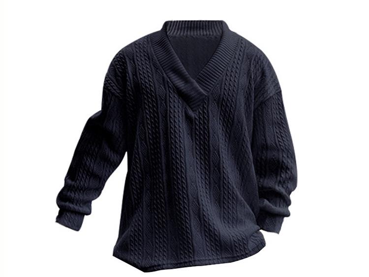 2025 Men's Casual Autumn V-neck Jacquard Knit Sweater - Loose Long Sleeve Pullover