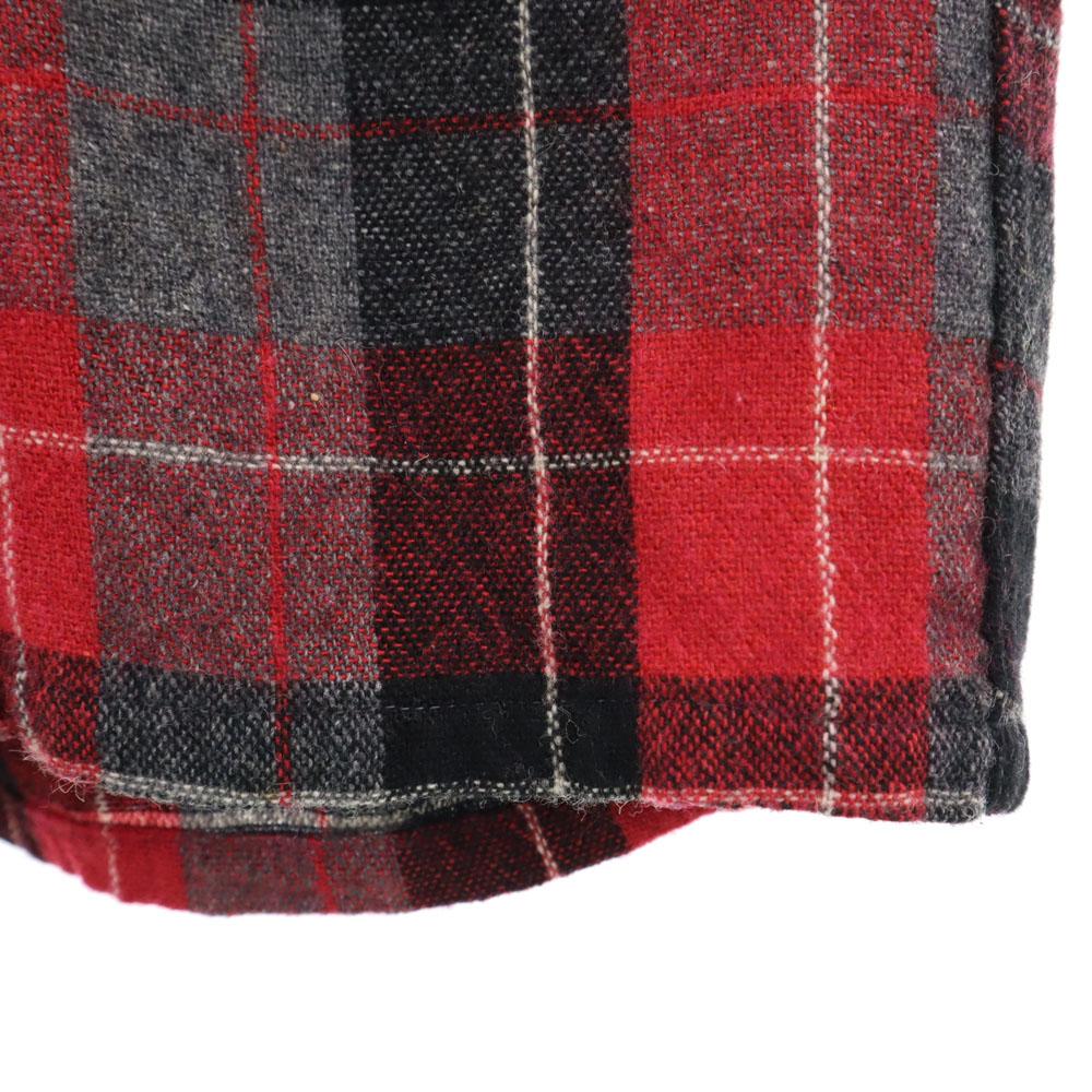 Truval 50s 60s Open Collar Vintage Box Silhouette Rayon Check Pattern Long Sleeve Open Collar Shirt Men's Used