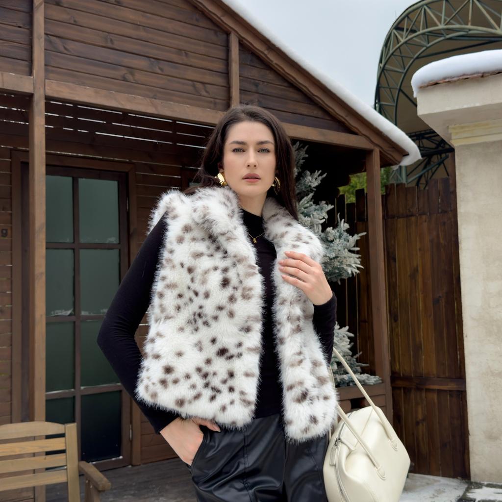 European and American autumn and winter new temperament fashion stand-up collar sleeveless leopard print artificial fluffy bobcat vest vest