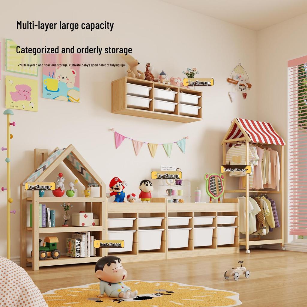 Children's Wooden Toy Storage Rack & Shelf Organizer