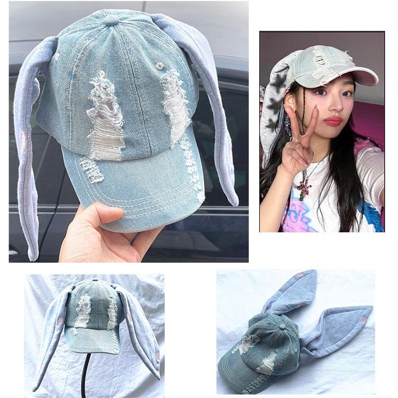 Omg Newjeans Hanni Danielle Round Top Baseball Cap With Rabbit Ears For Summer