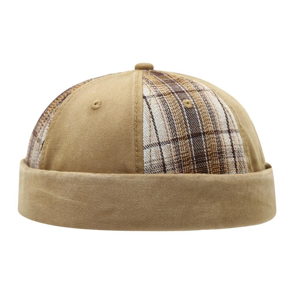 Fashion Vintage Brimless Docker Cap Rolled Cuff Washed Dome Hat Cotton Adjustable Skullcap Street Wear хаки
