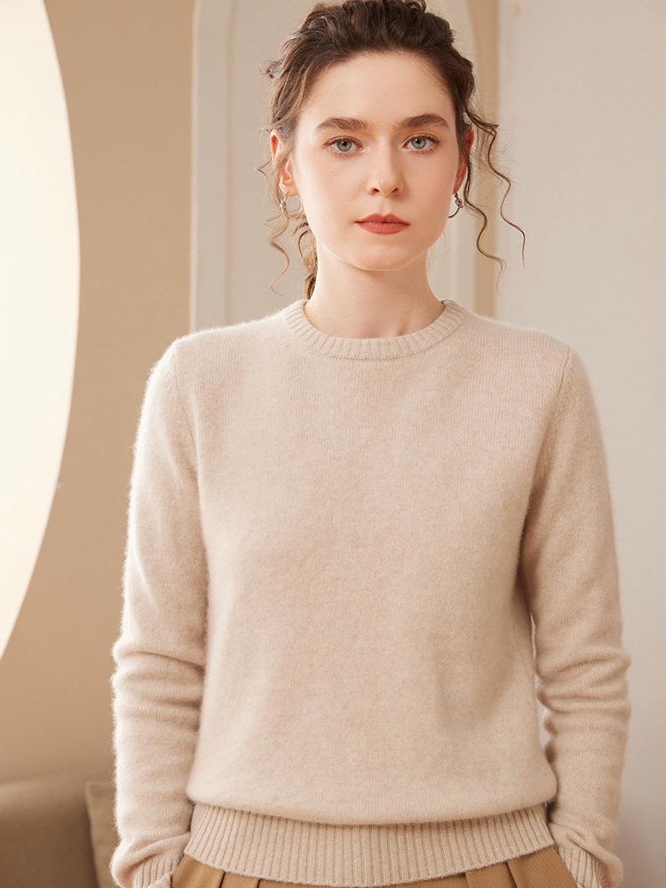 Women's Fashionable Slim Fit Round Neck Cashmere Sweater - Autumn/Winter Versatile Knit Base Layer