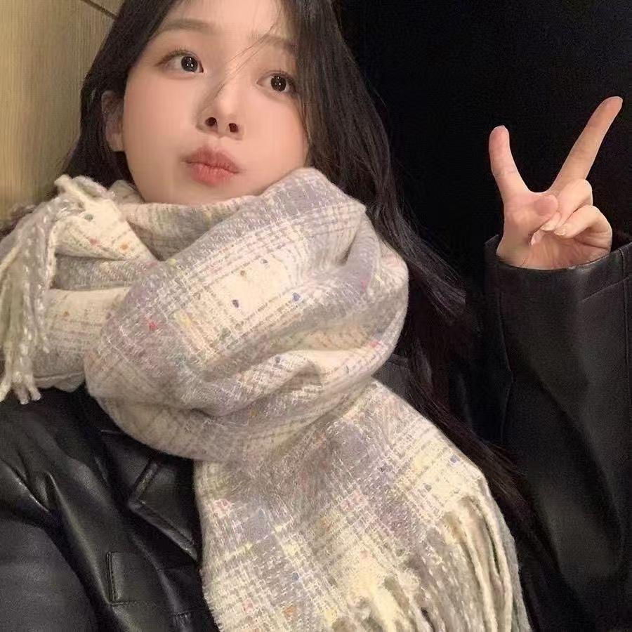 Korean Version Ins White Plaid Scarf Women's New Autumn and Winter Student Couple Fashionable Versatile Warm Scarf